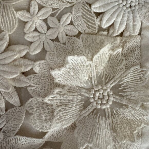 TORY BURCH creamy white silk long sleeve top with floral lace appliques - Picture 4 of 5